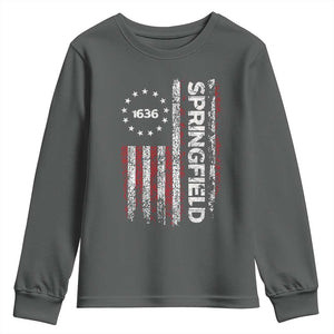Springfield Massachusetts American Flag Established 1636 Youth Sweatshirt TS14 Dark Heather Print Your Wear