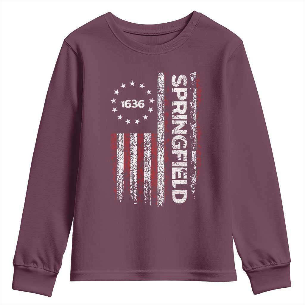 Springfield Massachusetts American Flag Established 1636 Youth Sweatshirt TS14 Maroon Print Your Wear