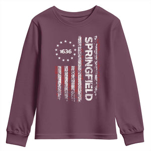 Springfield Massachusetts American Flag Established 1636 Youth Sweatshirt TS14 Maroon Print Your Wear