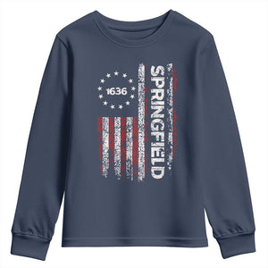 Springfield Massachusetts American Flag Established 1636 Youth Sweatshirt TS14 Navy Print Your Wear