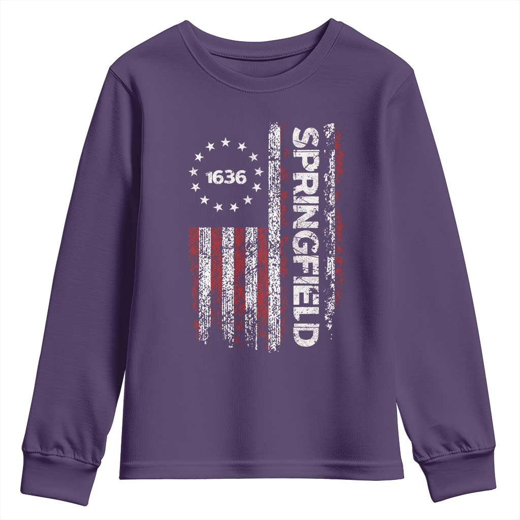Springfield Massachusetts American Flag Established 1636 Youth Sweatshirt TS14 Purple Print Your Wear