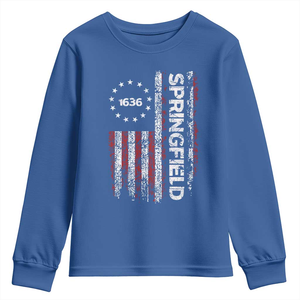 Springfield Massachusetts American Flag Established 1636 Youth Sweatshirt TS14 Royal Blue Print Your Wear