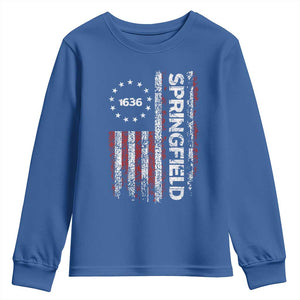 Springfield Massachusetts American Flag Established 1636 Youth Sweatshirt TS14 Royal Blue Print Your Wear