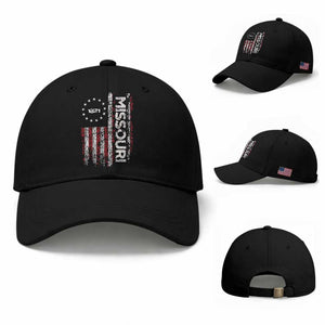Missouri Missourian MO American Flag Established 1821 Baseball Cap TS14 Baseball Cap Universal Fit Black Print Your Wear
