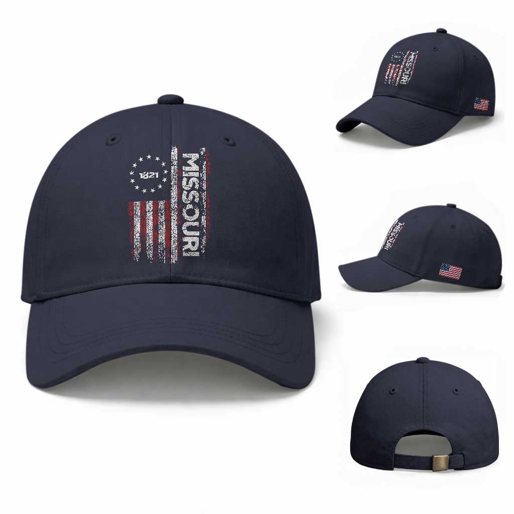 Missouri Missourian MO American Flag Established 1821 Baseball Cap TS14 Baseball Cap Universal Fit Navy Print Your Wear