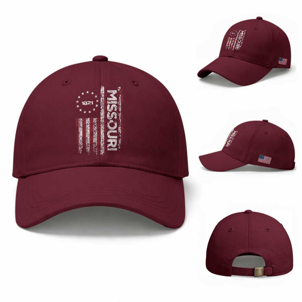 Missouri Missourian MO American Flag Established 1821 Baseball Cap TS14 Baseball Cap Universal Fit Maroon Print Your Wear