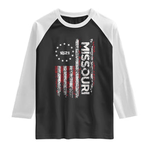 Missouri Missourian MO American Flag Established 1821 Raglan Shirt TS14 Black White Print Your Wear