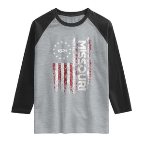 Missouri Missourian MO American Flag Established 1821 Raglan Shirt TS14 Heather Gray Black Print Your Wear