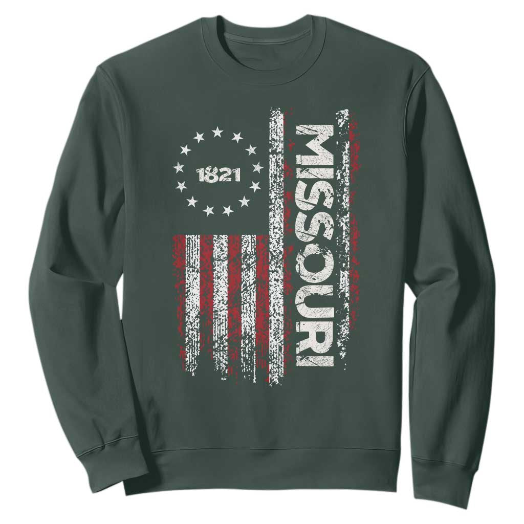Missouri Missourian MO American Flag Established 1821 Sweatshirt TS14 Dark Forest Green Print Your Wear
