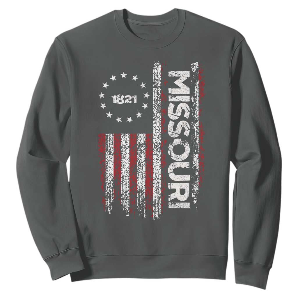 Missouri Missourian MO American Flag Established 1821 Sweatshirt TS14 Dark Heather Print Your Wear