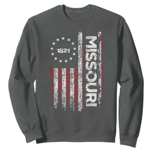 Missouri Missourian MO American Flag Established 1821 Sweatshirt TS14 Dark Heather Print Your Wear