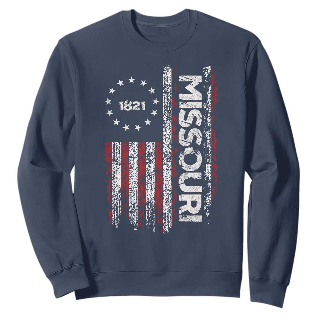 Missouri Missourian MO American Flag Established 1821 Sweatshirt TS14 Navy Print Your Wear