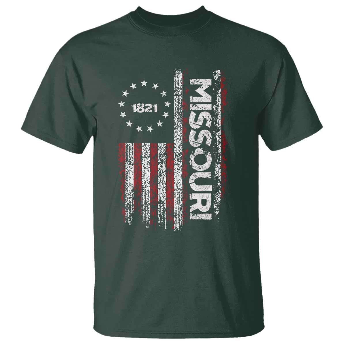 Missouri Missourian MO American Flag Established 1821 T Shirt TS14 Dark Forest Green Print Your Wear