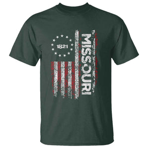 Missouri Missourian MO American Flag Established 1821 T Shirt TS14 Dark Forest Green Print Your Wear