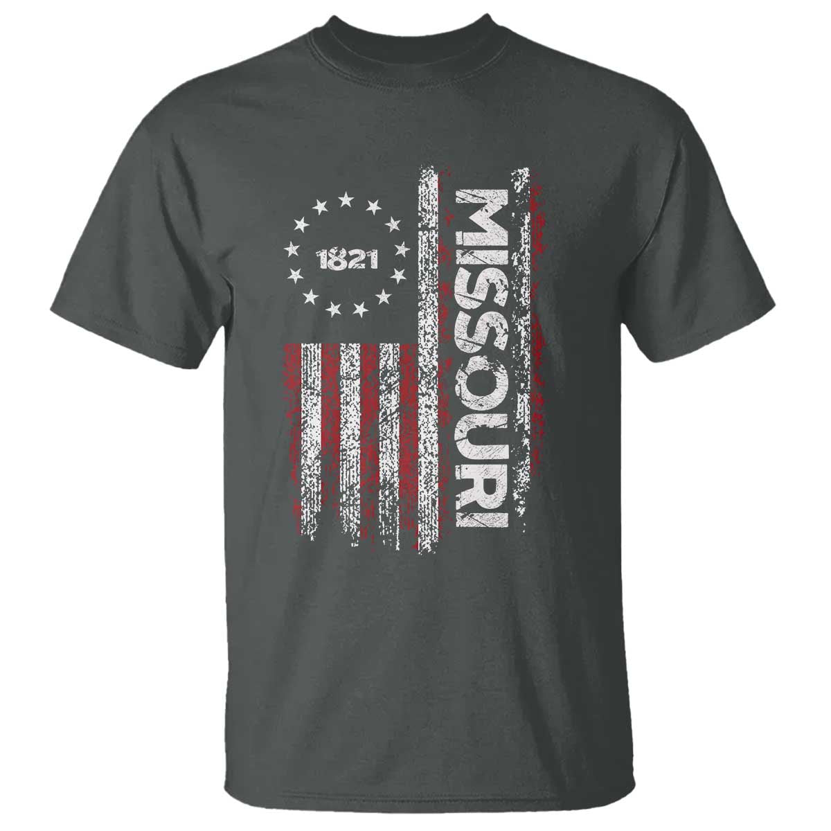 Missouri Missourian MO American Flag Established 1821 T Shirt TS14 Dark Heather Print Your Wear
