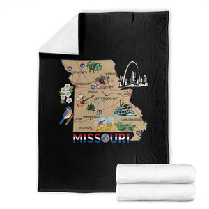Missouri Map Landmarks Major Cities Roads Flag Throw Blanket TS14 Black Print Your Wear