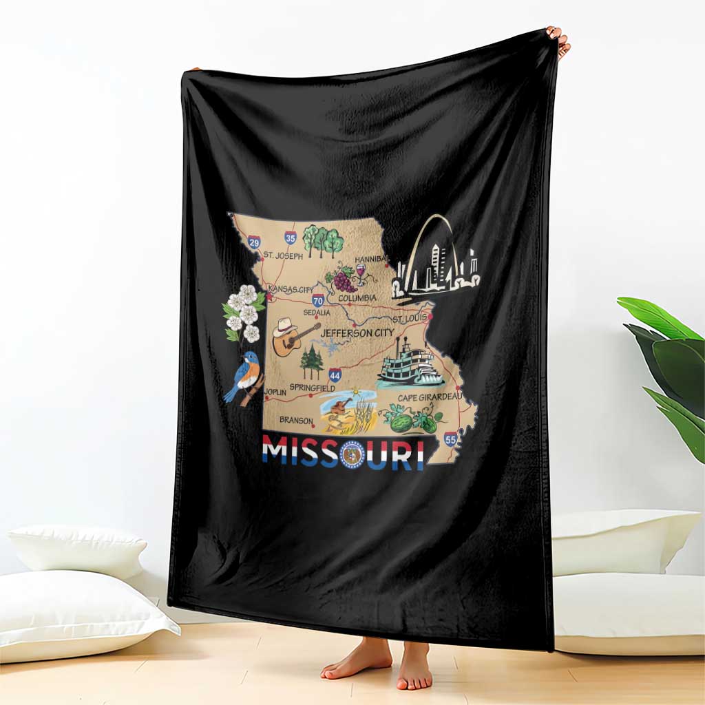 Missouri Map Landmarks Major Cities Roads Flag Throw Blanket TS14 Print Your Wear