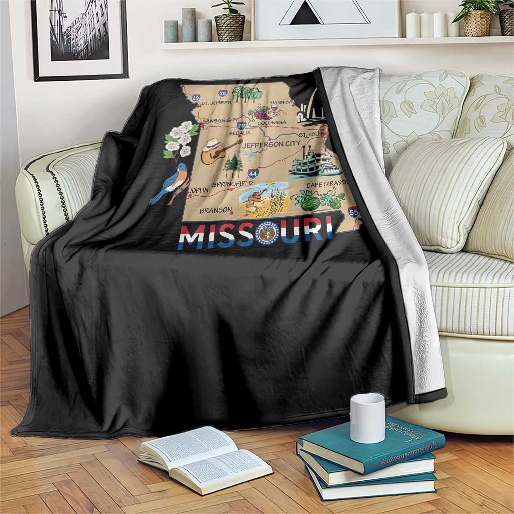 Missouri Map Landmarks Major Cities Roads Flag Throw Blanket TS14 Print Your Wear