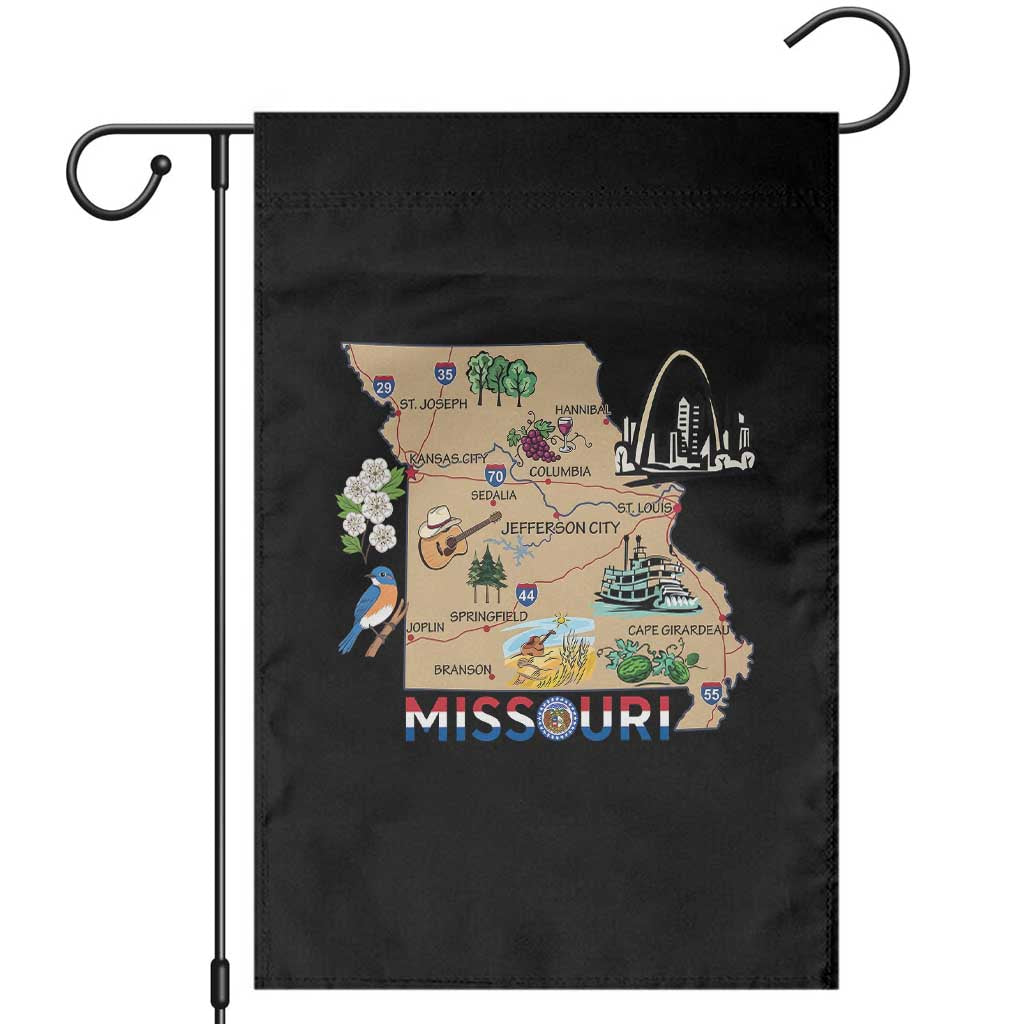 Missouri Map Landmarks Major Cities Roads Flag Garden Flag TS14 Black Print Your Wear
