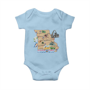 Missouri Map Landmarks Major Cities Roads Flag Baby Onesie TS14 Light Blue Print Your Wear