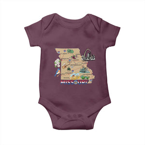 Missouri Map Landmarks Major Cities Roads Flag Baby Onesie TS14 Maroon Print Your Wear