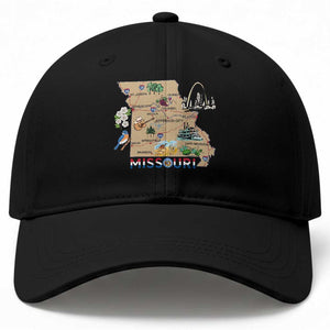 Missouri Map Landmarks Major Cities Roads Flag Baseball Cap TS14 Print Your Wear