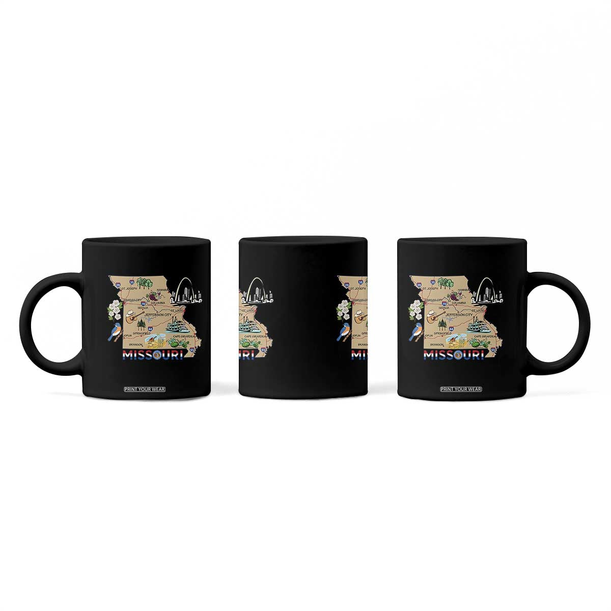 Missouri Map Landmarks Major Cities Roads Flag Coffee Mug TS14 Print Your Wear