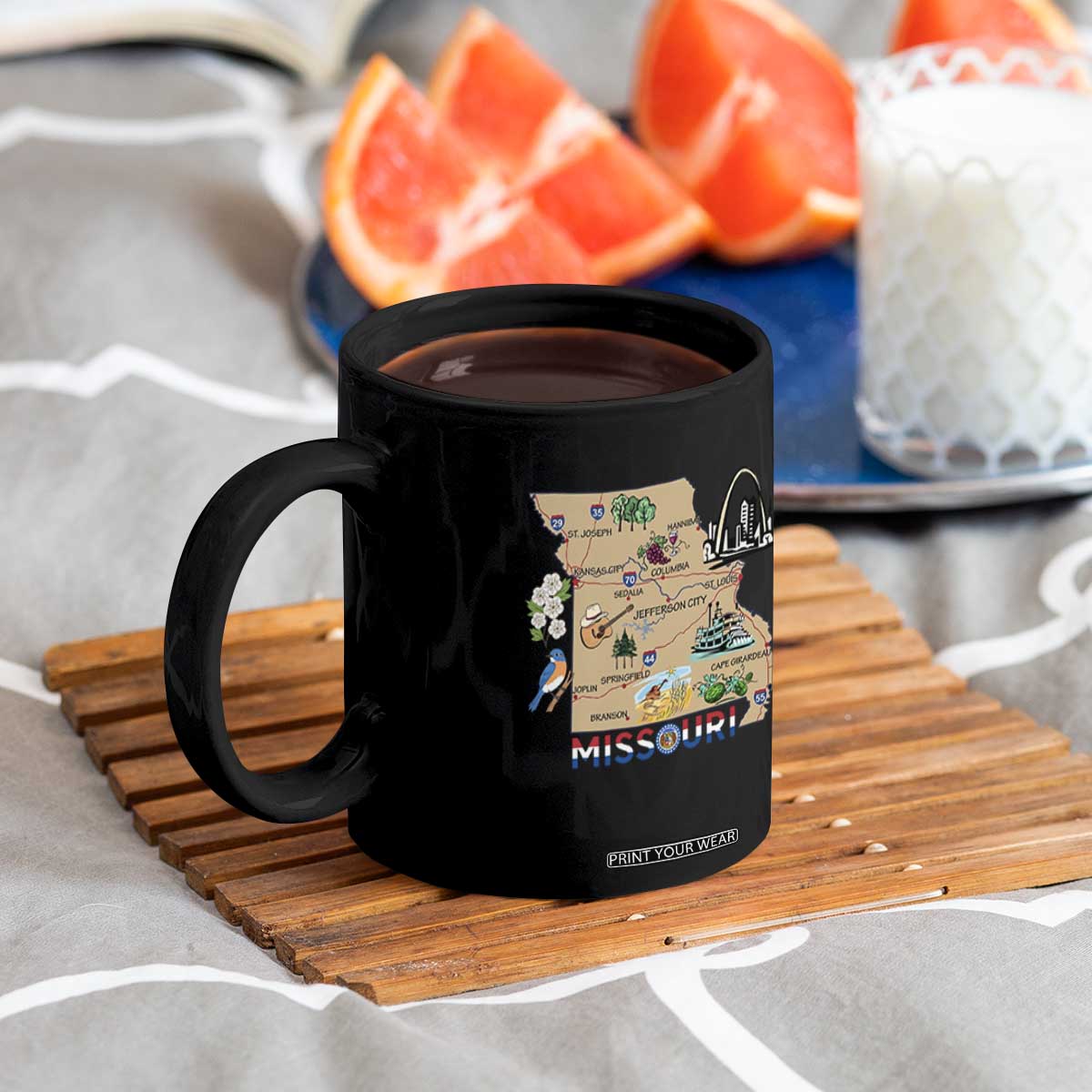 Missouri Map Landmarks Major Cities Roads Flag Coffee Mug TS14 Print Your Wear