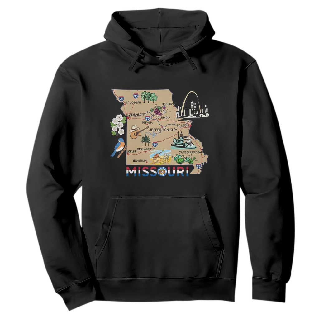 Missouri Map Landmarks Major Cities Roads Flag Hoodie TS14 Black Print Your Wear