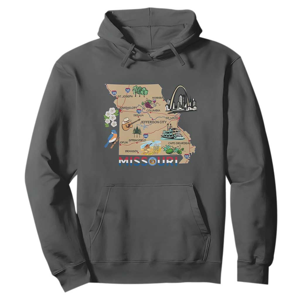 Missouri Map Landmarks Major Cities Roads Flag Hoodie TS14 Dark Heather Print Your Wear