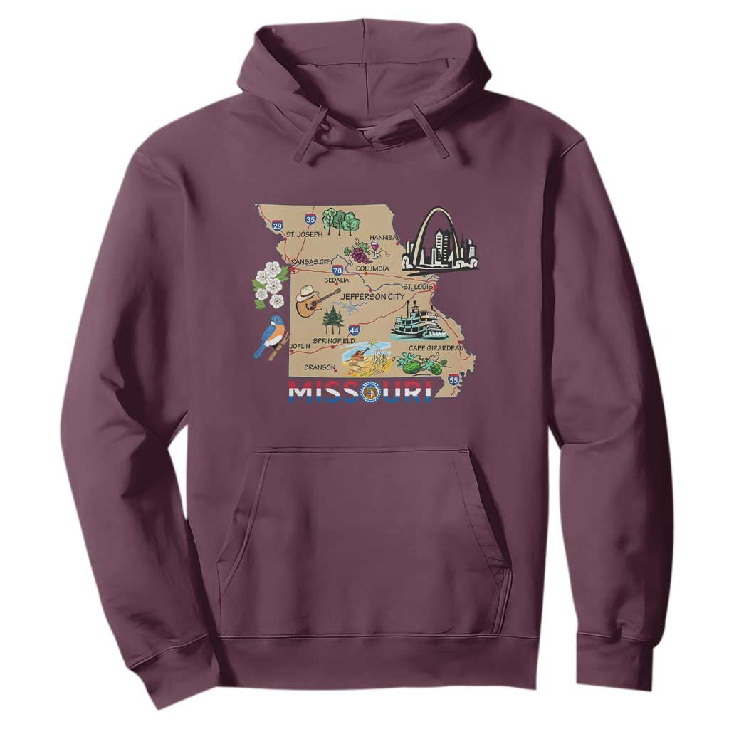 Missouri Map Landmarks Major Cities Roads Flag Hoodie TS14 Maroon Print Your Wear