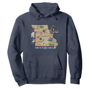 Missouri Map Landmarks Major Cities Roads Flag Hoodie TS14 Navy Print Your Wear