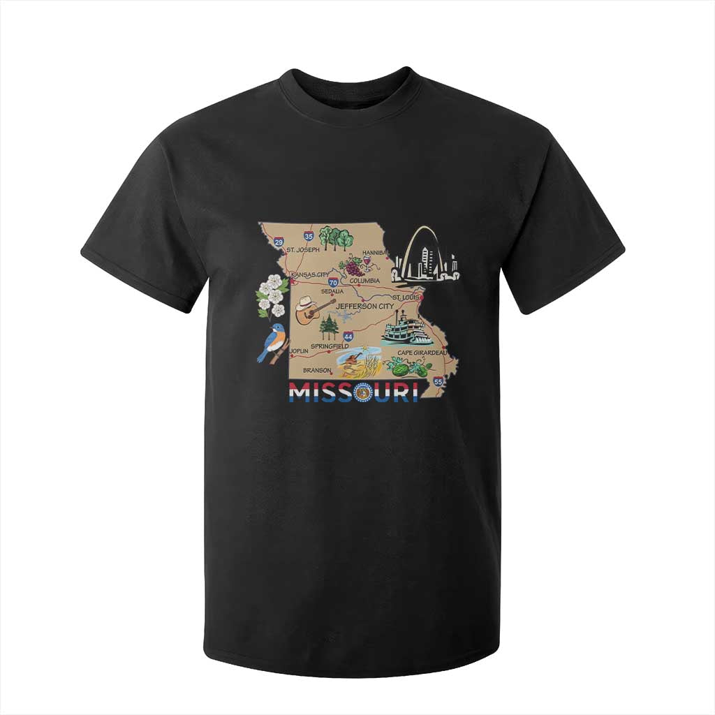 Missouri Map Landmarks Major Cities Roads Flag T Shirt For Kid TS14 Black Print Your Wear