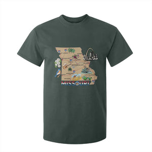 Missouri Map Landmarks Major Cities Roads Flag T Shirt For Kid TS14 Dark Forest Green Print Your Wear