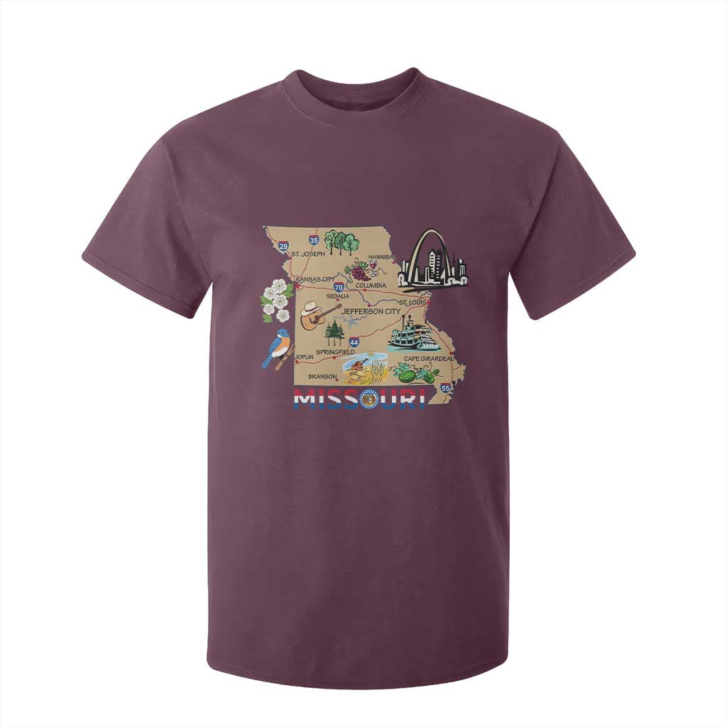 Missouri Map Landmarks Major Cities Roads Flag T Shirt For Kid TS14 Maroon Print Your Wear