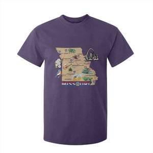 Missouri Map Landmarks Major Cities Roads Flag T Shirt For Kid TS14 Purple Print Your Wear