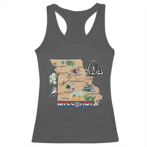 Missouri Map Landmarks Major Cities Roads Flag Racerback Tank Top TS14 Dark Heather Print Your Wear
