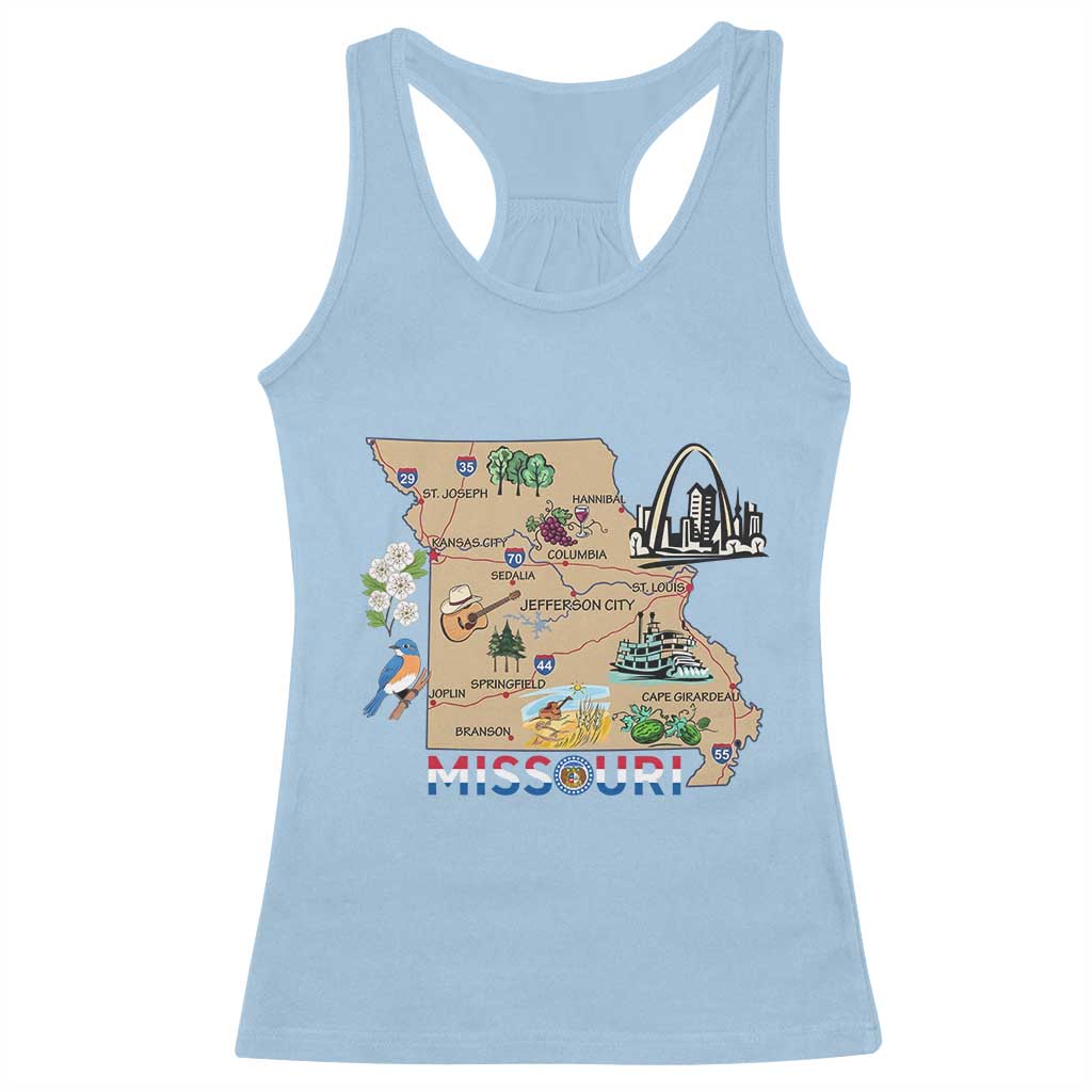 Missouri Map Landmarks Major Cities Roads Flag Racerback Tank Top TS14 Light Blue Print Your Wear