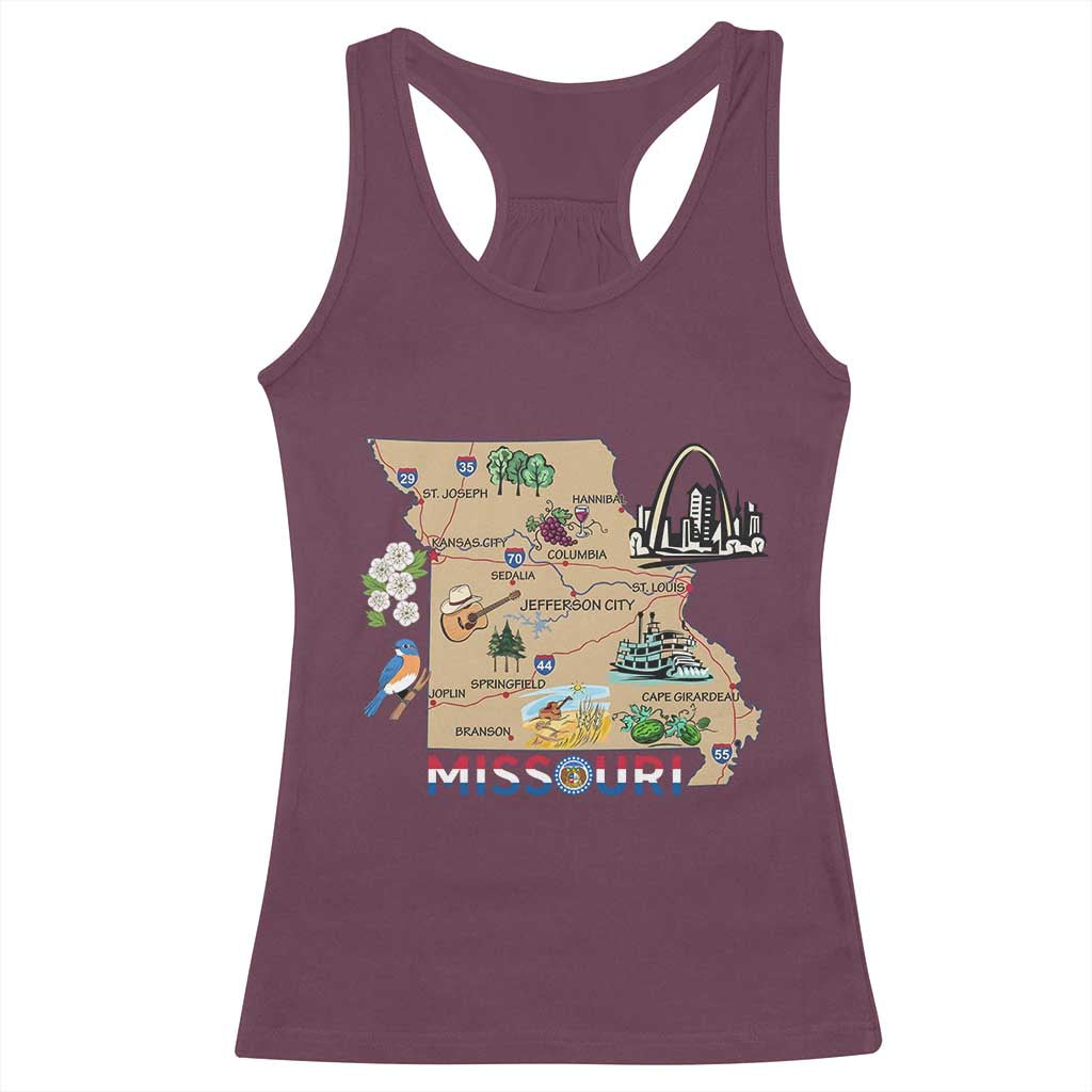 Missouri Map Landmarks Major Cities Roads Flag Racerback Tank Top TS14 Maroon Print Your Wear