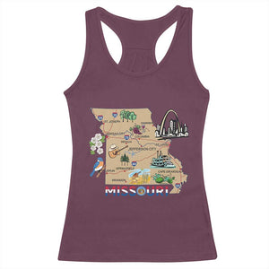 Missouri Map Landmarks Major Cities Roads Flag Racerback Tank Top TS14 Maroon Print Your Wear