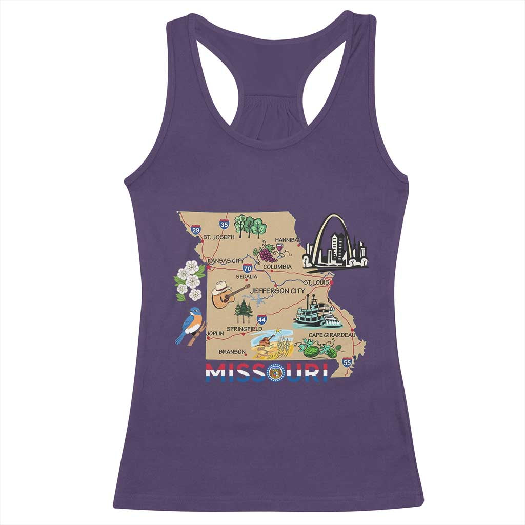 Missouri Map Landmarks Major Cities Roads Flag Racerback Tank Top TS14 Purple Print Your Wear