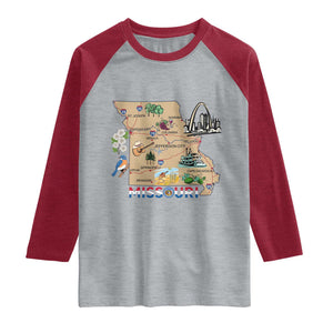 Missouri Map Landmarks Major Cities Roads Flag Raglan Shirt TS14 Heather Gray Heather Red Print Your Wear