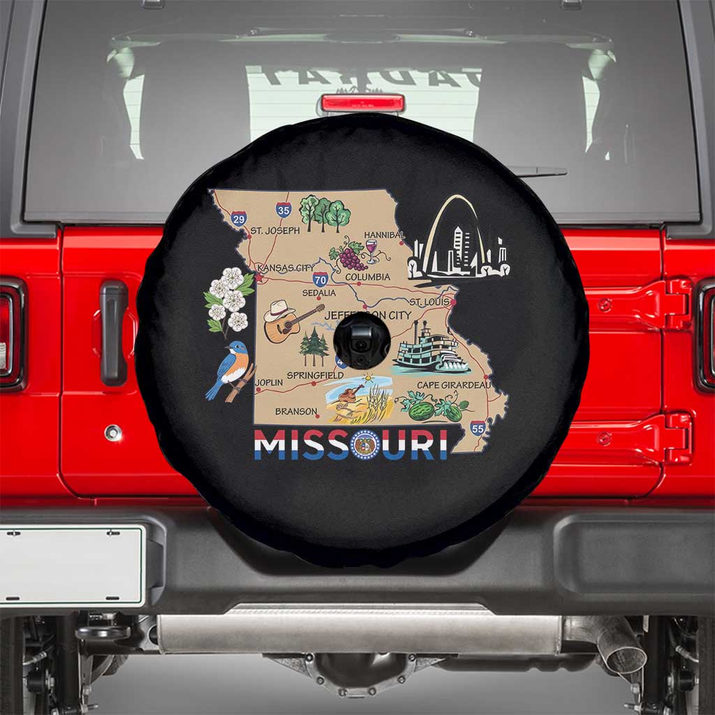 Missouri Map Landmarks Major Cities Roads Flag Spare Tire Cover TS14 Black Print Your Wear