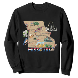 Missouri Map Landmarks Major Cities Roads Flag Sweatshirt TS14 Black Print Your Wear