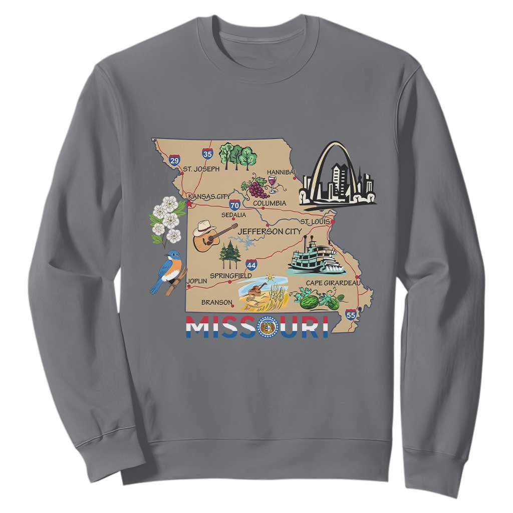Missouri Map Landmarks Major Cities Roads Flag Sweatshirt TS14 Charcoal Print Your Wear