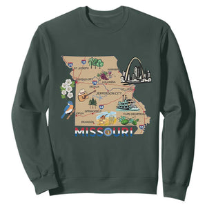 Missouri Map Landmarks Major Cities Roads Flag Sweatshirt TS14 Dark Forest Green Print Your Wear