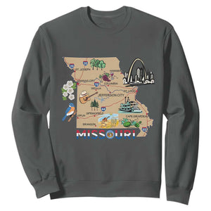 Missouri Map Landmarks Major Cities Roads Flag Sweatshirt TS14 Dark Heather Print Your Wear
