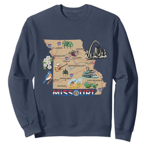 Missouri Map Landmarks Major Cities Roads Flag Sweatshirt TS14 Navy Print Your Wear