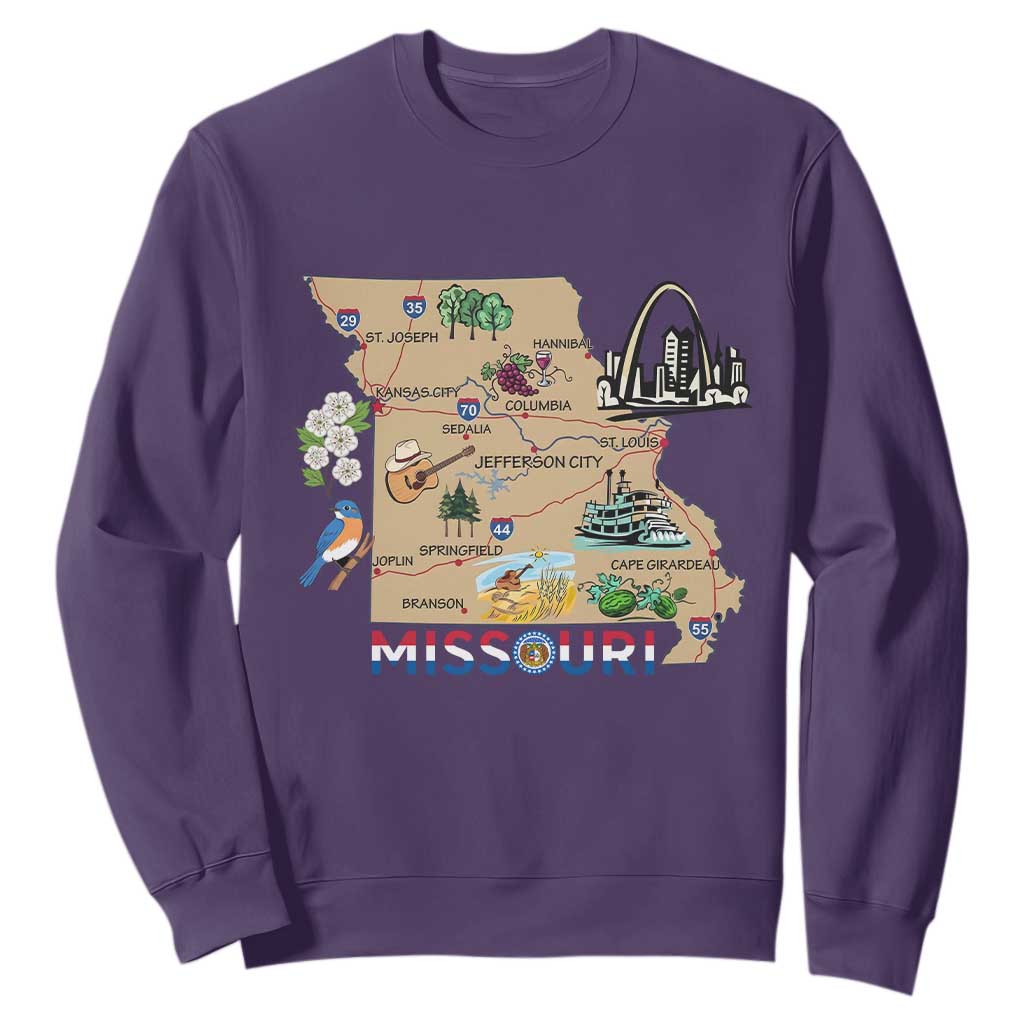 Missouri Map Landmarks Major Cities Roads Flag Sweatshirt TS14 Purple Print Your Wear