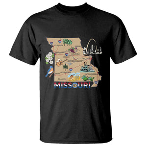 Missouri Map Landmarks Major Cities Roads Flag T Shirt TS14 Black Print Your Wear